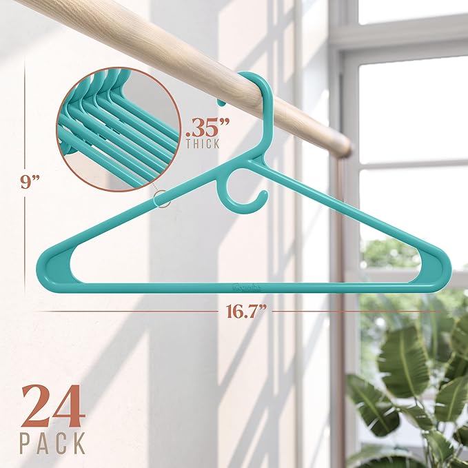 NEATERIZE Ultra Heavy Duty Plastic Clothes Hangers - Aqua - Durable Coat, Suit and Clothes Hanger. Perchas De Ropa (24 Pack - Aqua)