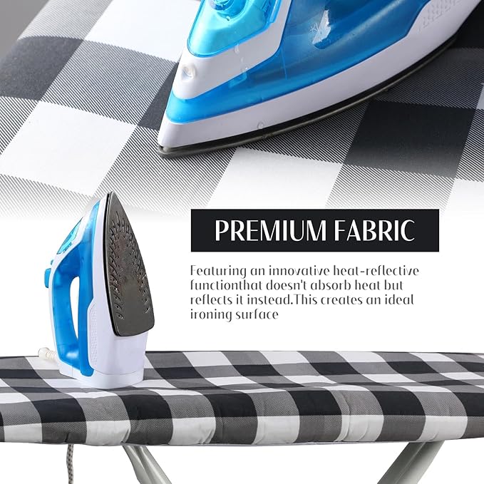 Tegeme Ironing Board Cover and Pad 15 x 54 Inch Cotton Thick Padded with Elastic Edge and Hook and Loop Laundry Room Decor Fits Standard Size (Buffalo Check)