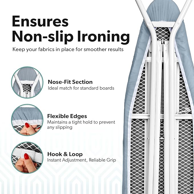 Home Intuition Extra Thick Ironing Board Cover and Pad Iron Scorch Resistant with Hook and Loop Secure Fastener and Elastic Edge,15x54, Standard Size Coated Thick Padding, Light Blue