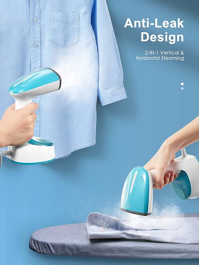 Steamer for Clothes, Folding Handheld Design Garment Wrinkles Remover, 20g/min Strong Penetrating Steam, 25-Sec Fast Heat-up, for Home, Office and Travel (Aqua)