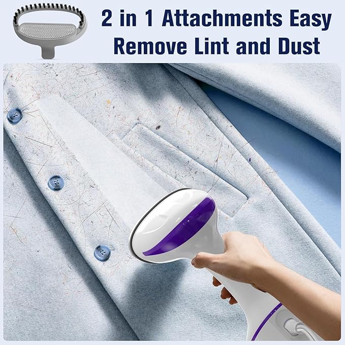 DBC Steamer for Clothes 1500W, 20S Fast Heat-up Portable Handheld Steamer for Clothes, 2 in 1 Fabric Wrinkle Remover with Fabric Brush, 250ml Water Tank, Ideal for Home, Office, Travel, Purple