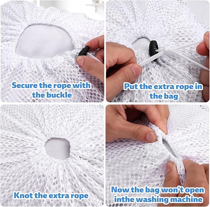 20x24 Inch Mesh Laundry Bag with Drawstring, Machine Washable White Net Washing Bag for Home Travel Hotel College Dorm Apartment Wash