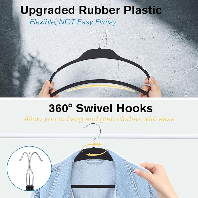 ELONG HOME Rubber Coated Hangers 20 Pack, Non-Slip Clothes Hangers with Rustproof Hooks, Space Saving Thin Design for Closet/Retail/Home