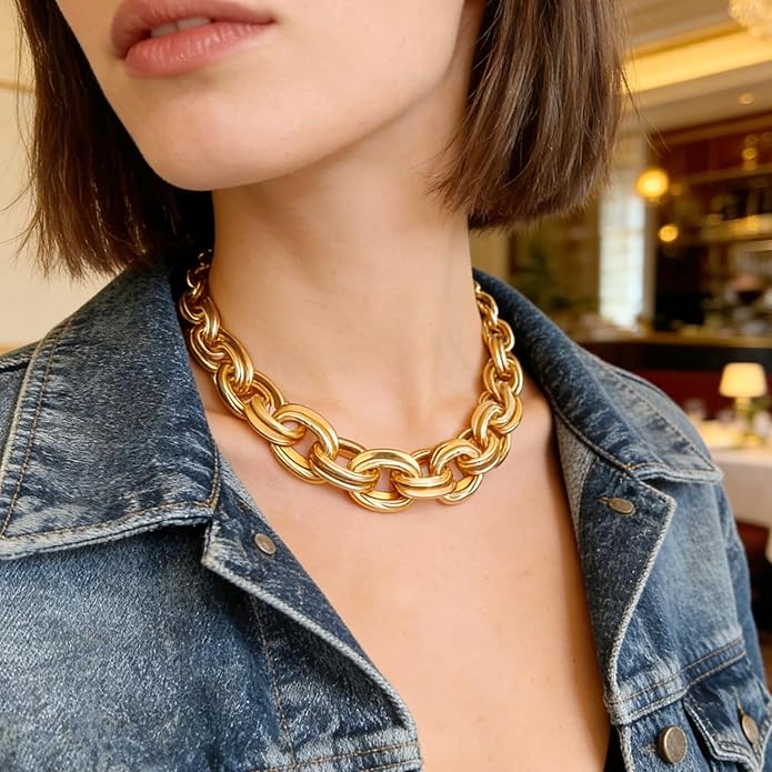 Chunky Gold Necklace for Women Gold Evil Eye Cowboy Pendant Necklace Dainty Paperclip Chain Vintage Luck Amulet Choker Necklaces Celestial Jewelry Gift