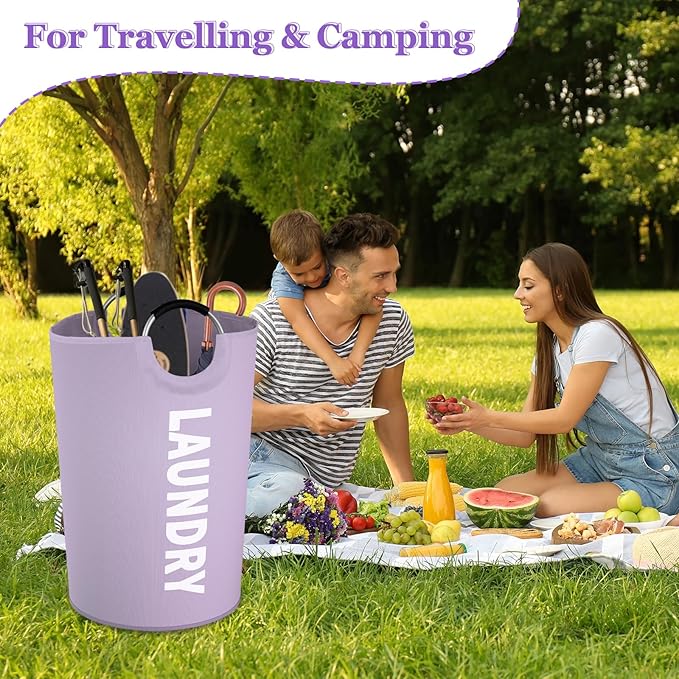 Super Large Laundry Basket with Handles, 125L Foldable Dirty Clothes Hamper for Adult, Stand-alone Laundry Hamper in 600D Oxford Fabric, Purple Storage Basket for Family, Guest House,Purple