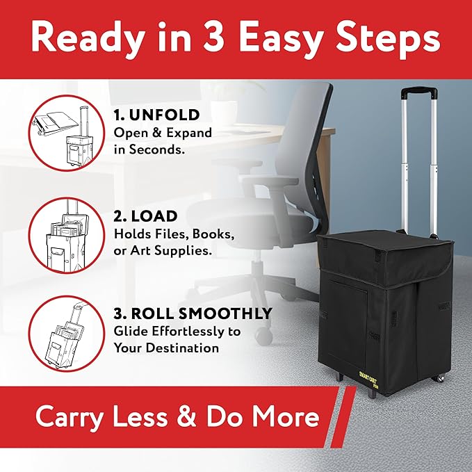 dbest products Bigger Smart Cart Pro with Wheels Lightweight Collapsible Cart, Retractable Pull Handle Multipurpose RollingCart Black