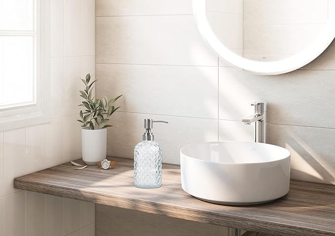Hand and Dish Soap Dispenser Glass for Bathroom and Kitchen with 304 Stainless Steel Pump (Clear)