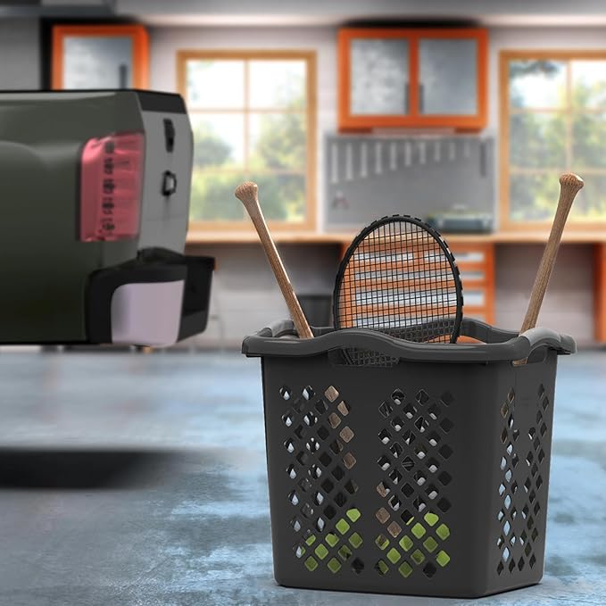 2 Bushel Plastic Lamper Laundry Basket, Black, Adults and Tweens