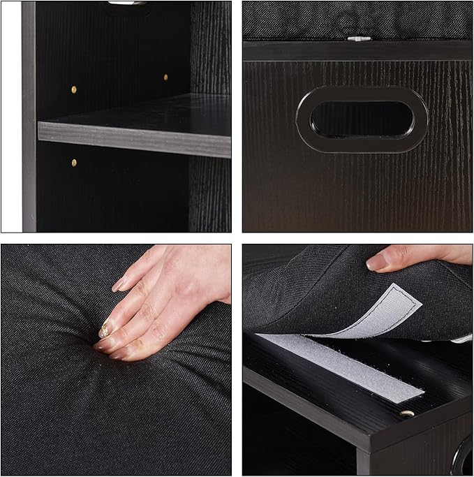 YMYNY Shoe Storage Bench with Cushion, 2 Tier Shoe Rack with Padded Seat, Adjustable Shoe Organizer Cabinet for Entryway, Living Room, Hallway, Closet, Bedroom, 15.4L*11W*16.54H, Black, UHBD028B