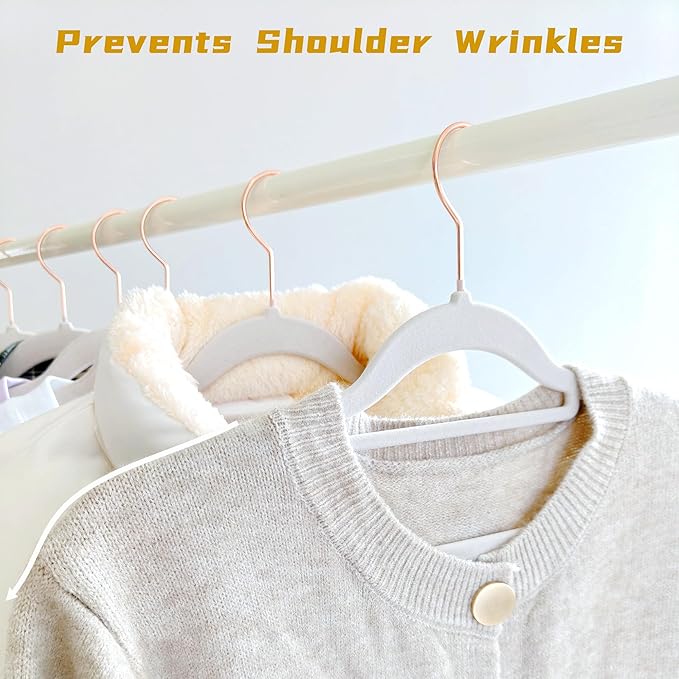 Gray Velvet Hangers 50 Pack - Rose Gold Hook, Space Saving Non-Slip Clothes Hangers, 16.5 Inch with Tie Bar for Coats,Sweater,Jackets,Dresses, Shirts, Suits & T-Shirts
