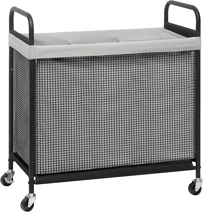 STORAGE MANIAC Rolling Laundry Hamper with Wheels 3-Section Laundry Sorter Rolling Laundrys Basket on Wheels with Removable Bag Clothes Hamper Laundrys Organizer Cart Bathroom Bedroom 120L Grey