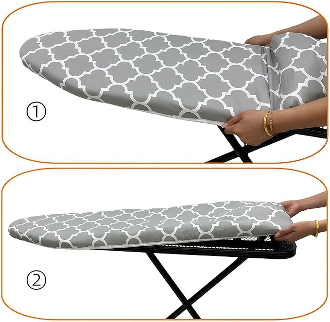 Ironing Board Cover and Pad, Sewn-in Thick Feltpads, Elastic Edge,12"x36"Scorch & Stain-Resistant Replacement Ironing Board Cover, Fits Standard Ironing Boards, Durability & Easy to Install