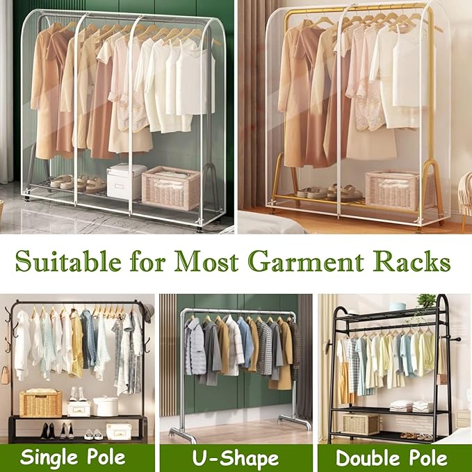 Garment Rack Cover, Clear Garment Bags, Hanging Garment Bags with Zipper, Clothing Rack with Cover that Fits Over Rack (S/47.2x20x59 inch)