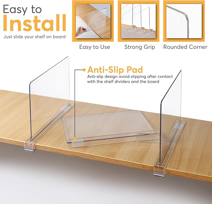 8 Pack Acrylic Shelf Dividers for Closet 11x7.9 Inch – Acrylic Dividers for Shelves Clear Closet Shelf Separators for Purses, Clothes Storage – Vertical Bookshelf Dividers for Bedroom & Kitchen
