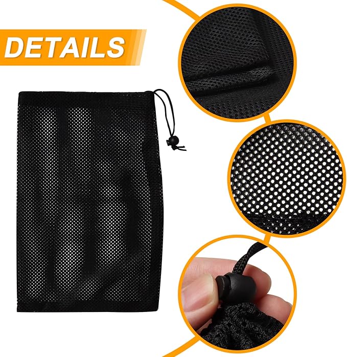 10Pcs Nylon Mesh Drawstring Bag,8 x 11.4 Inch Nylon Mesh Bags with Drawstrings Black Bags with Cord Lock Closure for Balls and Travel Laundry Bag