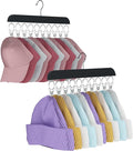 2 Pack Hat Hangers for Closet,Wooden Hat Rack with 10 Metal Clips for Saving Space, Hat Organizer for Baseball Caps,Skullies,Beanies,Visors(Black)