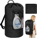 Laundry Bag Backpack with Shoulder Straps and Mesh Pocket Foldable Clothes Hamper Bag with Drawstring Closure for College, Apartment, Laundromat (Black)
