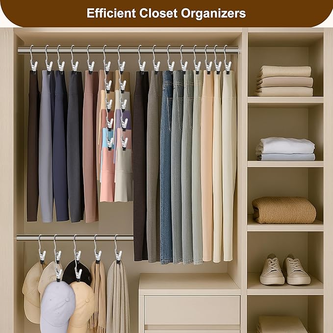 Myfolrena Hanger Clips for Hanging Heavy Duty Clothes Hooks Clips 18pc Clothes Pins for Closet,Clips with Hooks Metal Laudry Hooks for Pants,Boot,Hat,Leggings,Jeans,Shoes
