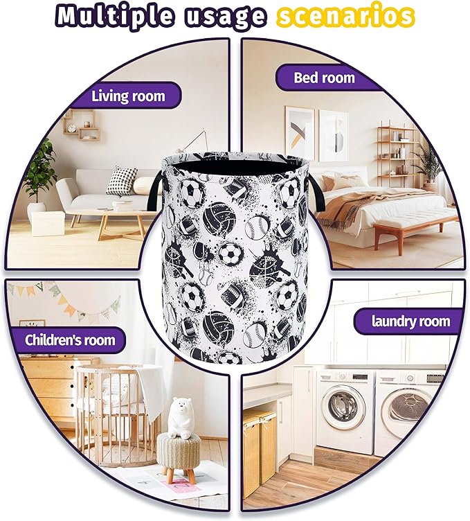 Various Balls Laundry Basket Foldable Oxford Cloth With Handle Portable Colorful Storage Basket Organizer Suitable For Laundry Room/Bedroom/Living Room/Children'S Room (18.9 X 16.5 Inch)