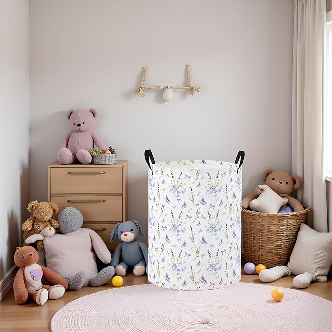 Baby Laundry Basket Baby Nursery Hamper Kids Laundry Basket Toy Storage Bin for Boys Room Decor Gift Baskets for Bedroom Bathroom(Lavender)