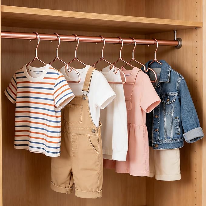 Rose Gold Metal Wire Baby Clothes Hangers,12.6” Children Coat Pants Non Slips Toddler Infant Newborn Kids Hangers, Space Saving Baby Clothes Hangers 30PCS