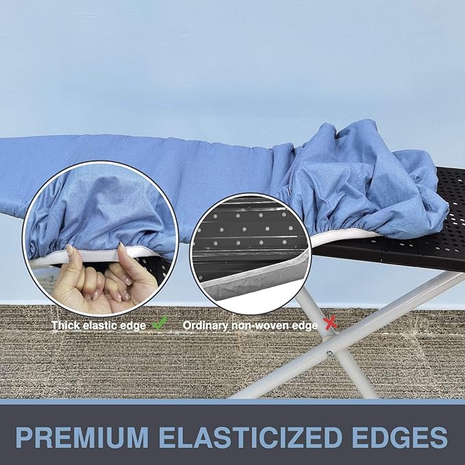 Ironing Board Cover and Pad, Standard Size 15x54, Thick Padding, Elastic Edge, Silicone Coated, Resist Scorching, Adjustable Fastener, Heavy Duty Padded Iron Board Covers (Blue)