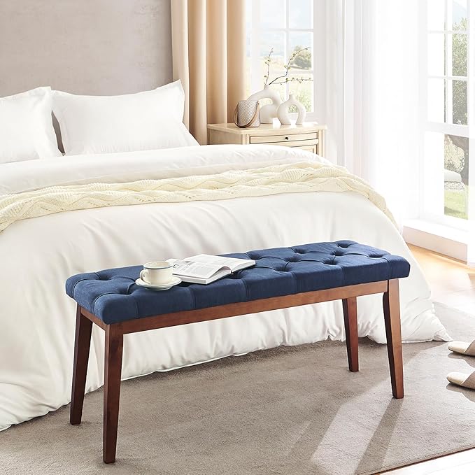 Upholstered Bench for Bedroom End of Bed,42.5-inch Entryway Bench for Living Room,Dining Bench with Padded Seat and Solid Wood Leg for Kitchen Bedroom,Indoor and Hallway