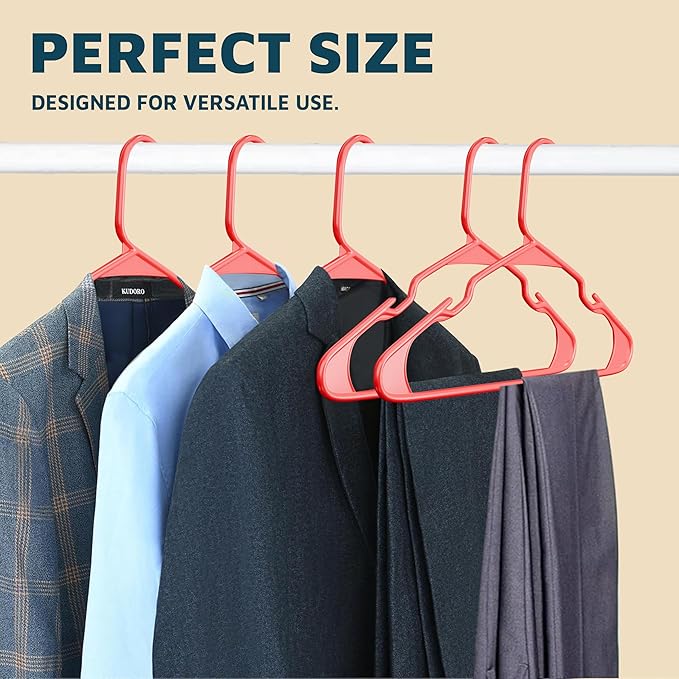 Lifemaster Plastic Clothes Hangers – Heavy Duty Hanger Set, for Organizing Clothes, Dresses, and Coat, Holds Up to 5 lbs, Space-Saving Hangers with Non-Slip Shoulder Grooves, Pack of 30, Red