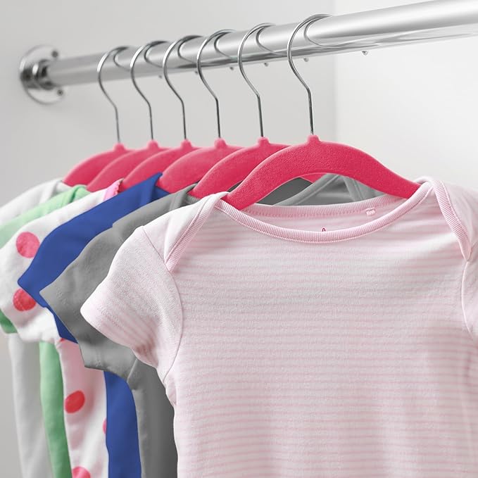 Casafield 100 Velvet Baby Hangers - 11" Size for Infant & Toddler Clothes - Pink