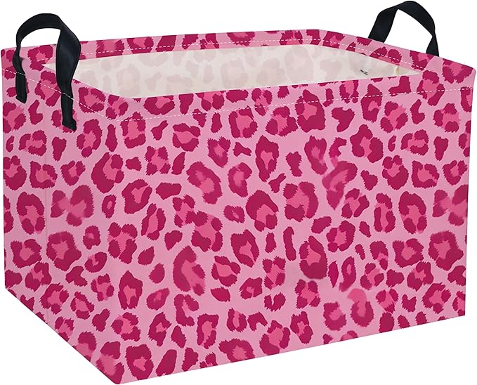 Rectangular Kids Baskets Pink Basket Cute Storage Bins Organizer Box Boys Room Decor for Home.(Pink leopard print)