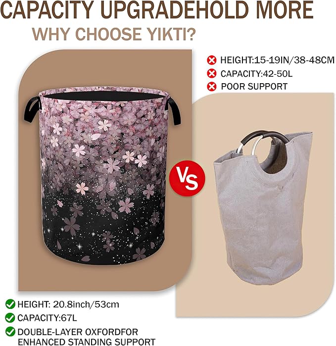 Pink Cherry Blossom Laundry Hamper,Spring Flowers Collapsible Laundry Baskets,Waterproof Oxford Cloth Laundry Room Organization for Bedroom,Bathroom,Nursery,16x20 Inch