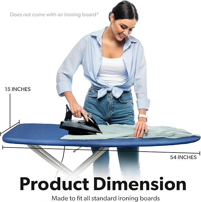 Home Intuition Extra Thick Ironing Board Cover and Pad Iron Scorch Resistant with Hook and Loop Secure Fastener and Elastic Edge,15x54, Standard Size Coated Thick Padding, Blue