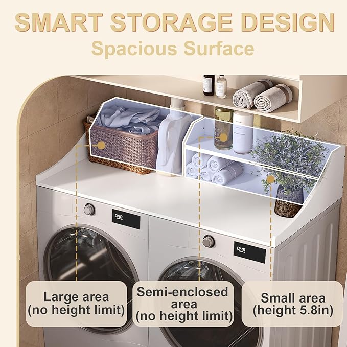 54'' Laundry Room Organization, 2-Tier Washer and Dryer Countertop for Folding Clothes and Organization, White