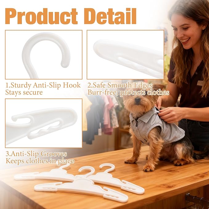 54 Pcs Dog Clothes Hangers 7 Inch White Plastic Pet Clothes Hanger with Anti-Slip, Pet Clothes Hangers Suitable for Dog, Cat Clothes, Small Pet Clothes, Pet Wardrobe Organization Hangers