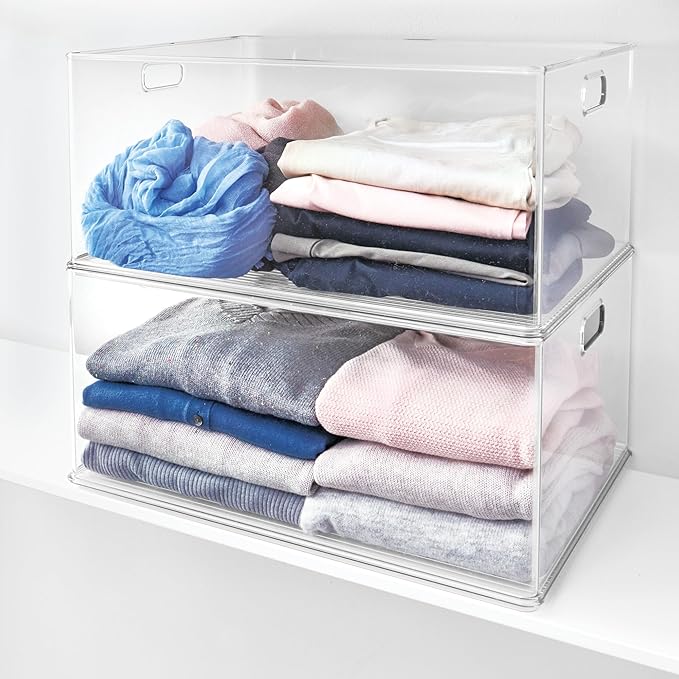 iDesign Recycled Plastic Stackable Storage Bin with Handles - Clear