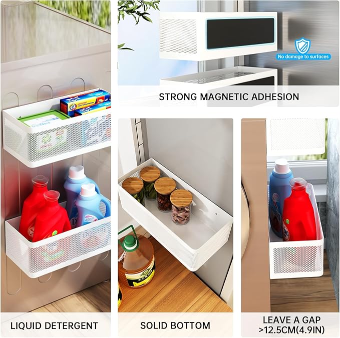 Magnetic Shelf for Washing Machine & Fridge, White, L11in*W4.9in*H3.9in, 16.5 lbs Capacity