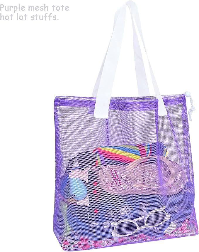 Reusable 4Pack Colorful Mesh Beach Tote Bags,Mesh Shopping Bag With Drawstring For Travel,Toys,Gift Or Laundry … …