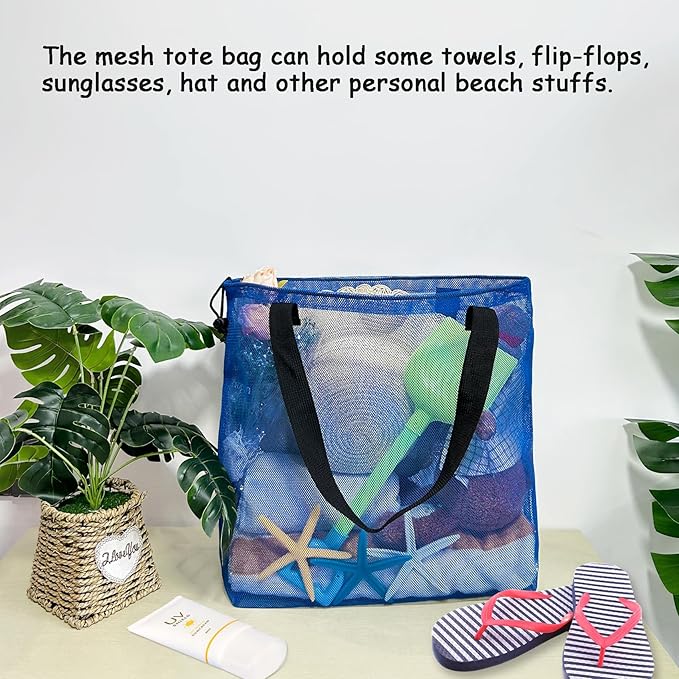 Reusable 4Pack Colorful Mesh Beach Tote Bags,Mesh Shopping Bag With Drawstring For Travel,Toys,Gift Or Laundry … …