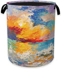 Sea Sunset Laundry Hamper,Abstract Oil Painting Clothes Hamper for Laundry,Waterproof Oxford Toy Storage Collapsible Hampers for Bedroom, Dorm Room,Bathroom,16x20 Inch