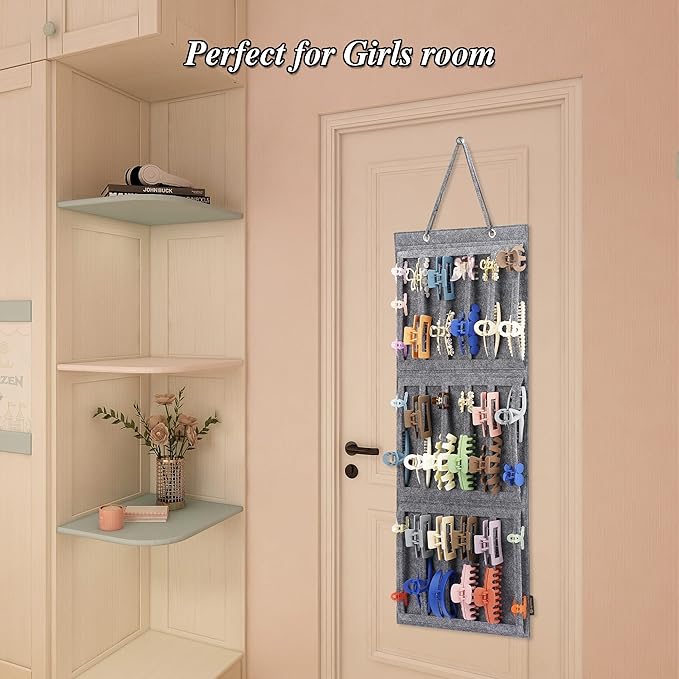 Hanging Claw Clips Holder for Women, Claw Hair Clips Storage Organizer for Lady, Hair Banana Barrettes and Butterfly Jaw Clip Display Stand Holder. (Light grey)