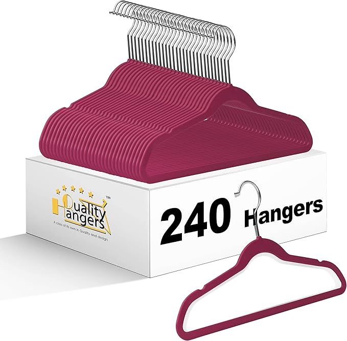 Quality Children's Plastic Non Velvet Non-Flocked Thin Compact Hangers Swivel Hook for Shirts Blouse Coats (Raspberry, 240)