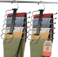 Black Space Saving Pants Hangers 4 Pack, 6 Layer Jeans Hangers and Closet Organizer for Jeans, Scarves, Skirts, Multi-Layer Hanger with Anti-Slip Coating & Stopper, Heavy-Duty S-Type Stainless Steel