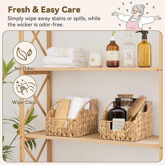 GRANNY SAYS Wicker Storage Baskets for Shelves, Trapezoid Woven Basket with Handles, Storage Wicker Baskets for Pantry, Water Hyacinth, 2-Pack