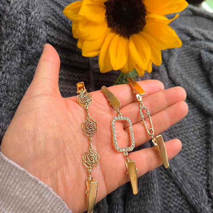 Vintage Sweater Clips Shawl Dresses Shirt Clips Retro Cardigan Collar Chain Clips Brooch Pins for Women