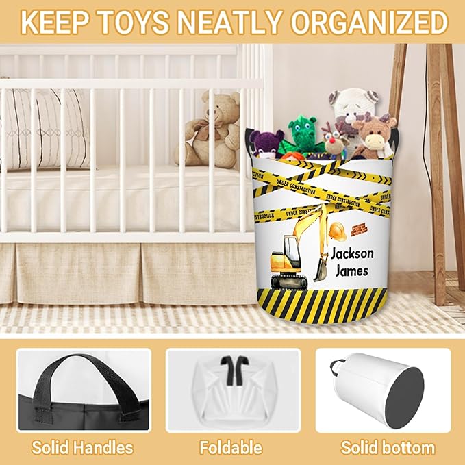 Personalized Truck Laundry Basket, Custom Laundry Hamper With Name Gifts For Kids Baby Adults, Collapsible Dirty Clothes Storage Organizer With Handles M 19.6 X 15.7in