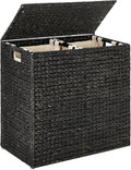 Best Choice Products Large Double Laundry Hamper with Lid, Natural Handwoven Water Hyacinth, 2 Sections w/ 2 Machine Washable Linen Liner Bags, Portable, Handles - Black