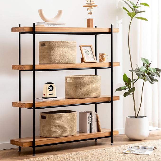 UBBCARE 2 Pack Storage Baskets for Organizing, Shelf Baskets with Handles, Woven Storage Baskets for Bookcase/Cube Shelf/Closet, 14.5"L x 9.8"W x 9"H, Jute