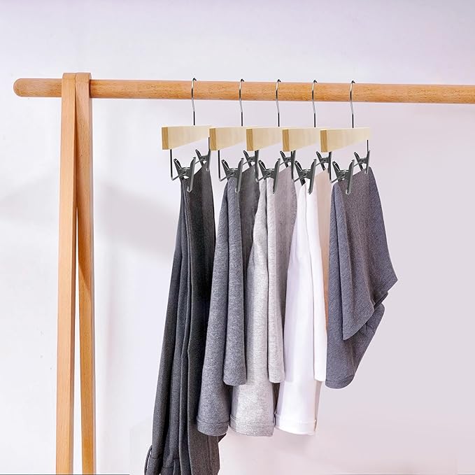 Quality Hangers 20 Pack Wooden Skirt Pant Hangers, Luxury 14" Ultra Thin Space Saving Skirt Hangers, 360 Degree Swivel Hook, Best for Pants, Skirts, Trousers, Leggings (20, Natural, Skirt/Pant)