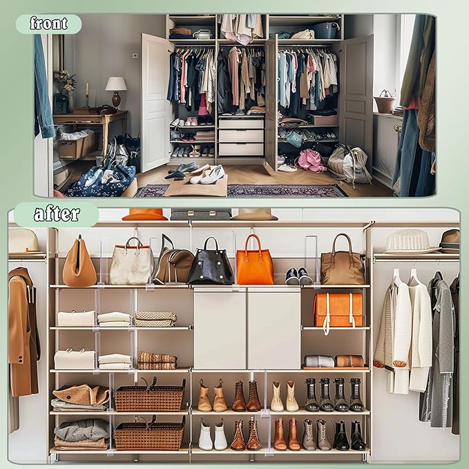 Shelf Dividers for Closet Organization, 12Pcs Closet Purse Organizeder Acrylic Shelf Dividers Purse Closet Organized Closet Dividers for Shelves Clear Shelf Dividers Shelf Separators in Closet (10Pcs)