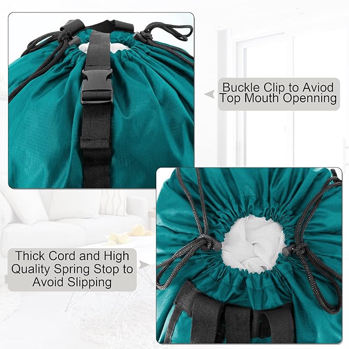 BeeGreen Laundry-Bag-Portable-Backpack, Mars Green Nylon Drawstring -Laundry Backpack Heavy Duty Tall Foldable Extra Large Dirty Clothes Travel Bag with Handle College Dorm Apartment Essentials